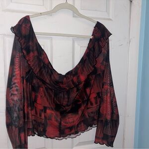 Red and Black Sheer off shoulder top